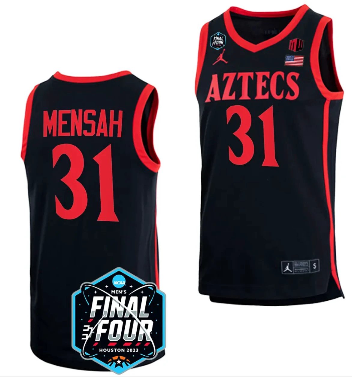 Nathan Mensah Jersey San Diego State Aztecs 2023 NCAA National Championship March Madness Black #31 by My store basketball