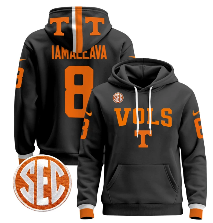Nico Iamaleava Hoodie #8 Tennessee Vols 2024 Pullover V3 Stitched Black by Hoodie Pullover