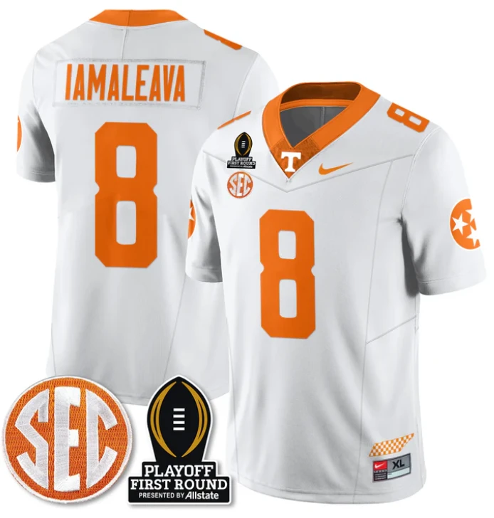 Nico Iamaleava Jersey #8 Tennessee Vols Playoff First Round Patch White by NCAA Football Jersey