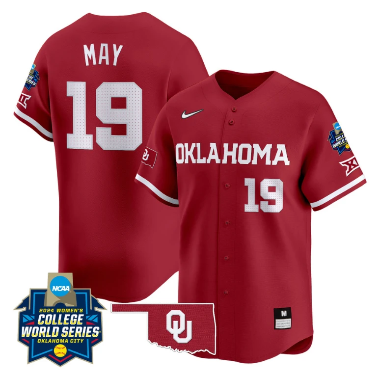 Nicole May Jersey #19 Oklahoma Sooners 2024 College World Series Patch Vapor Premier Limited NCAA Baseball Stitched Crimson by My Store