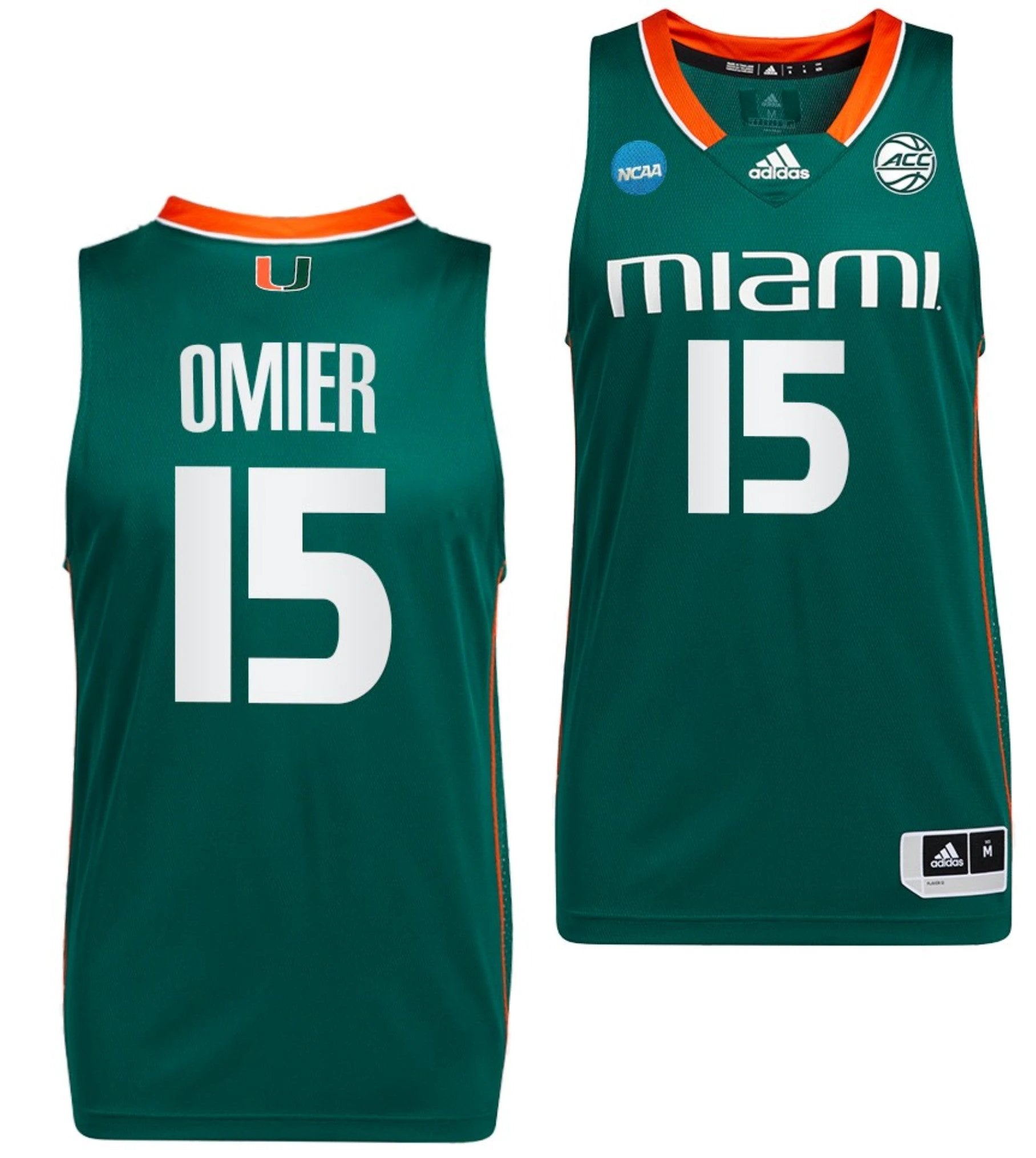 Norchad Omier Jersey #15 Miami Hurricanes 2023 NCAA March Madness Green College Basketball by My store basketball