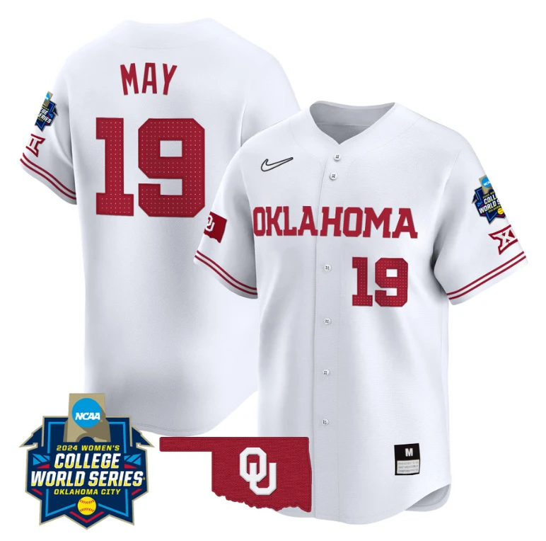 Nicole May Jersey #19 Oklahoma Sooners 2024 College World Series Patch Vapor Premier Limited NCAA Baseball Stitched White by My Store