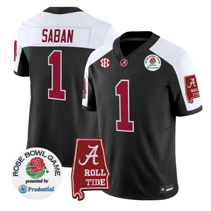 Nick Saban Jersey #1 Alabama Crimson Tide 2026 Rose Bowl Patch Stitched by My Store NCAA Football Jerseys