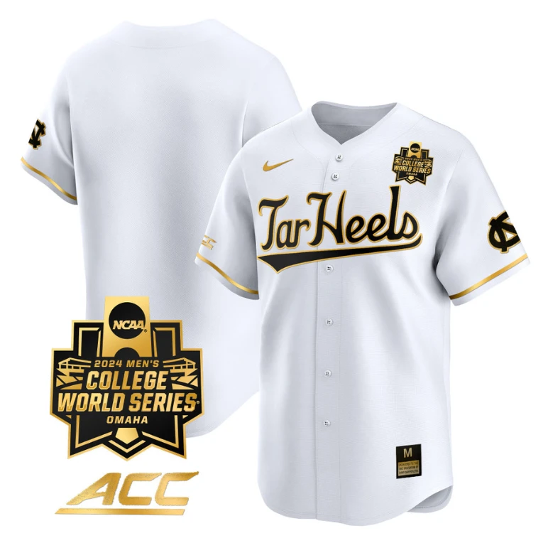 North Carolina Tar Heels Team Jersey 2024 College World Series Vapor Premier Limited NCAA Baseball Stitched White Gold by My Store