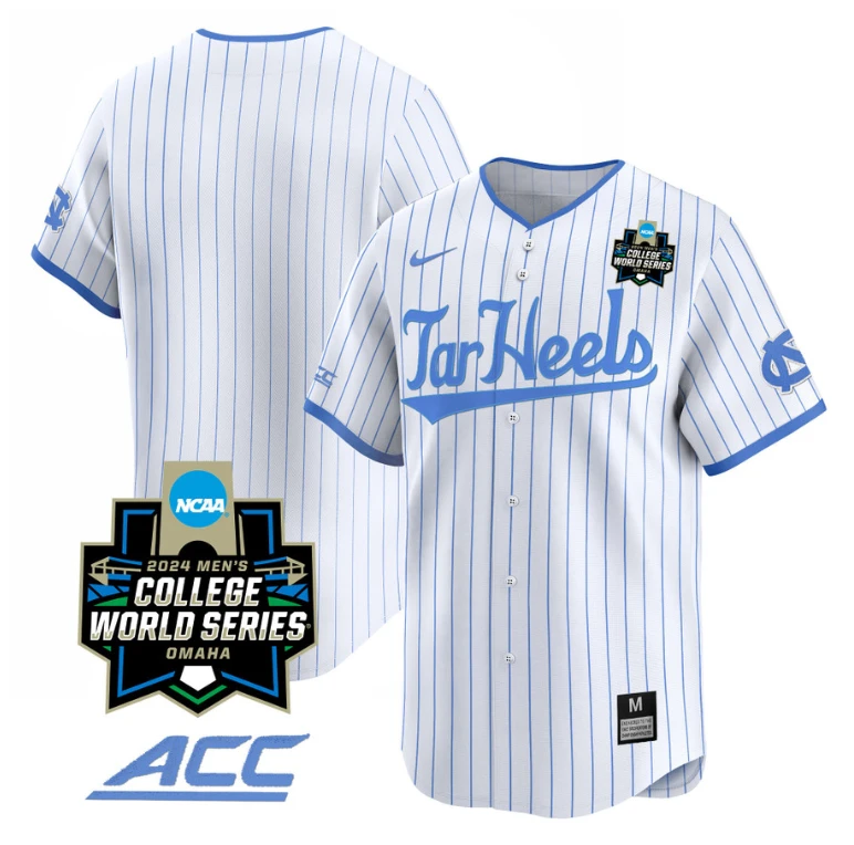 North Carolina Tar Heels Team Jersey 2024 College World Series Vapor Premier Limited NCAA Baseball Stitched White Pinstripe by My Store