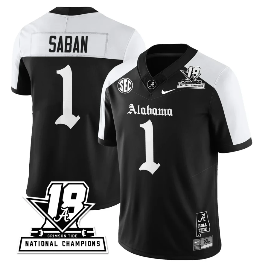 Nick Saban Jersey #1 Alabama Crimson 18x-Time National Champions Gothic by My Store NCAA Football Jerseys
