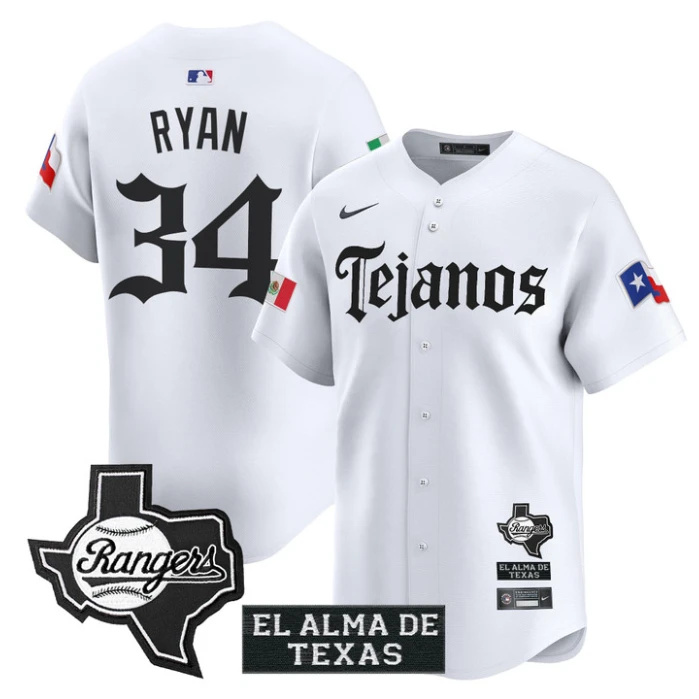 Nolan Ryan Jersey #34 Texas Rangers Mexico Tejano Barrio Style Vapor Limited Stitched White by My Store