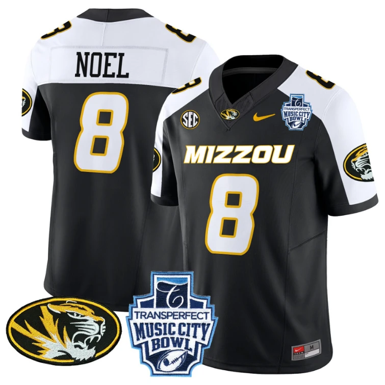 Nate Noel Jersey #8 Missouri Tigers 2024 Music City Bowl Black Alternate by NCAA Football Jersey