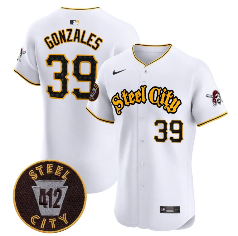 Nick Gonzales Jersey #39 Pittsburgh Pirates 412 Patch White Premier Limited Stitched Flex Base by My Store