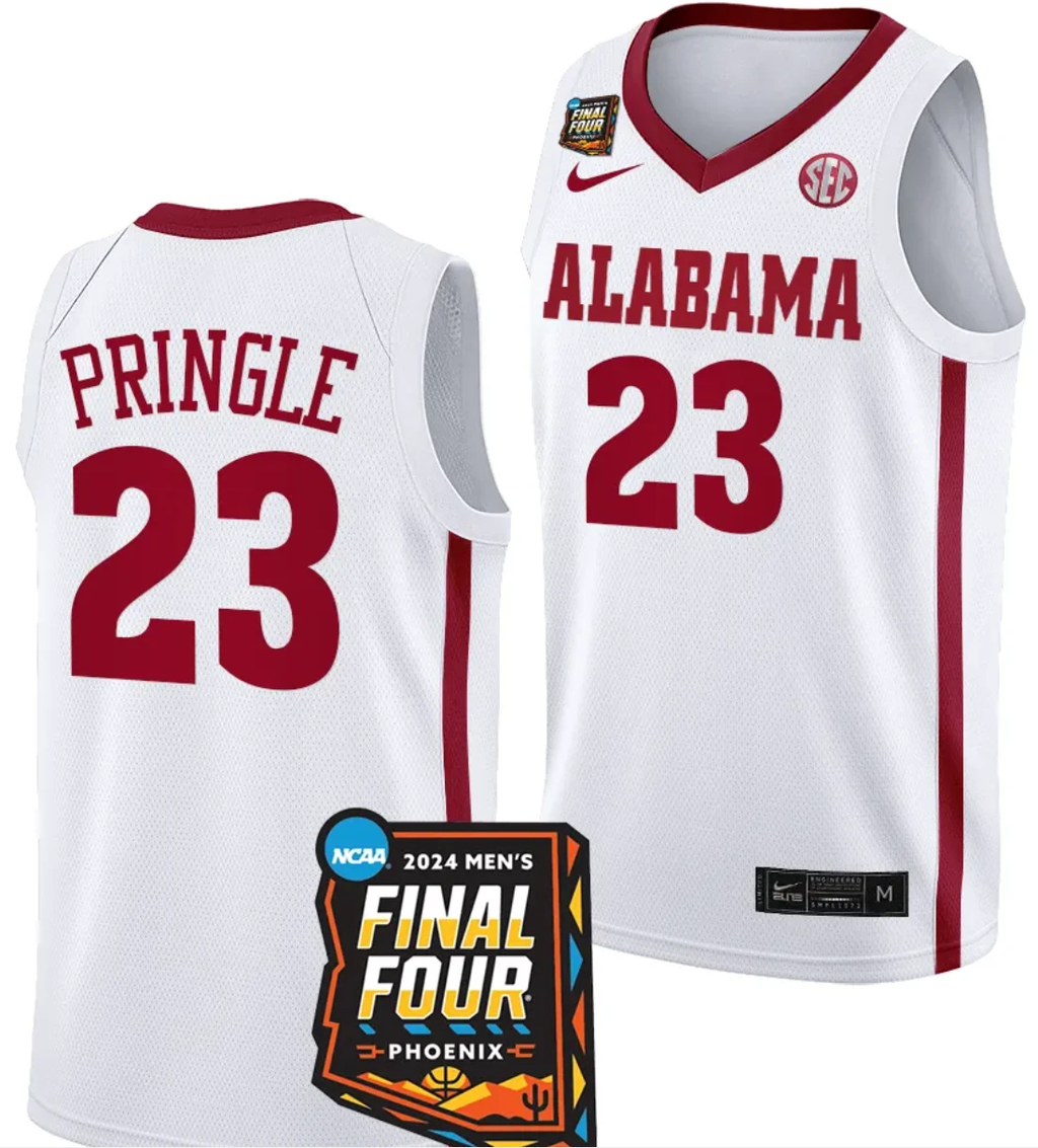 Nick Pringle Jersey #23 Alabama Crimson Tide 2024 NCAA March Madness Final Four Basketball White by My store basketball