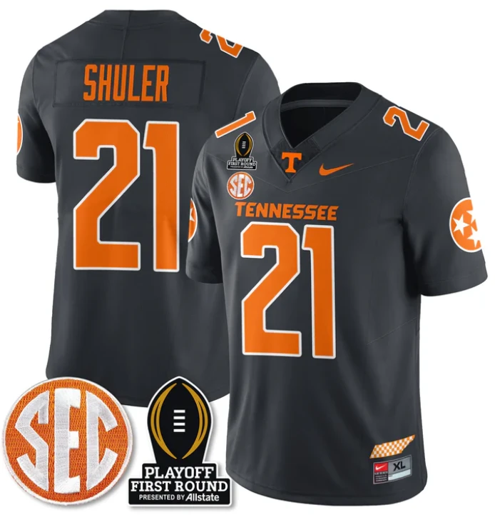Navy Shuler Jersey #21 Tennessee Vols Playoff First Round Patch Smokey Grey by NCAA Football Jersey
