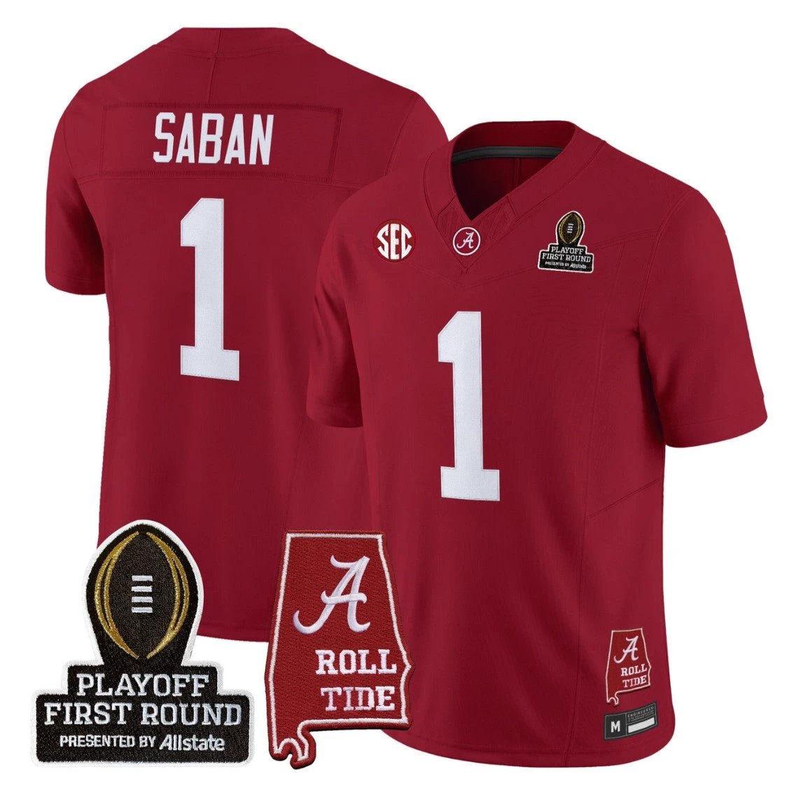 Nick Saban Jersey #1 Alabama Crimson 2025 Playoff First Round Stitched by My Store NCAA Football Jerseys