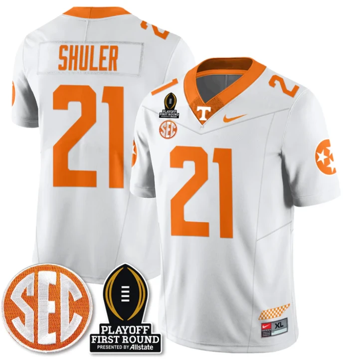 Navy Shuler Jersey #21 Tennessee Vols Playoff First Round Patch White by NCAA Football Jersey