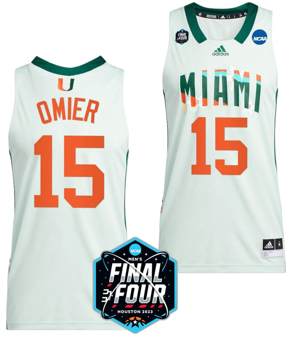 Norchad Omier Jersey Miami Hurricanes 2023 NCAA March Madness White College Basketball #15 by My store basketball