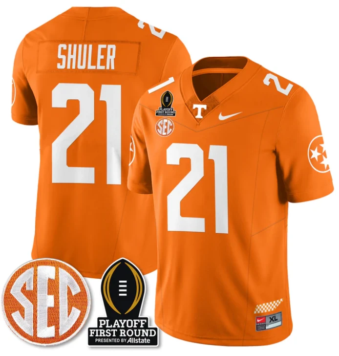 Navy Shuler Jersey #21 Tennessee Vols Playoff First Round Patch Orange by NCAA Football Jersey