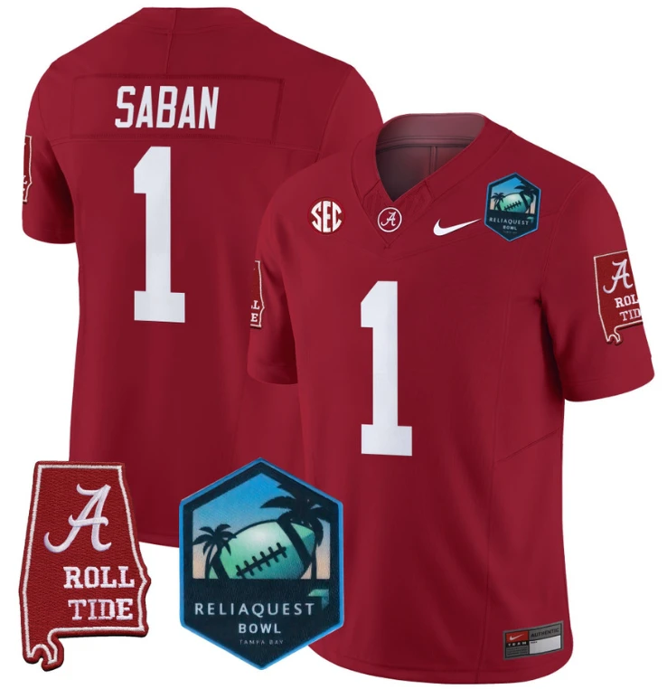 Nick Saban Jersey #1 Alabama Crimson Tide 2025 ReliaQuest Bowl Crimson by My Store