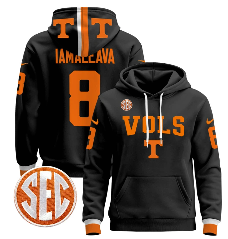 Nico Iamaleava Hoodie #8 Tennessee Vols 2024 Pullover V3 Stitched Black by Hoodie Pullover