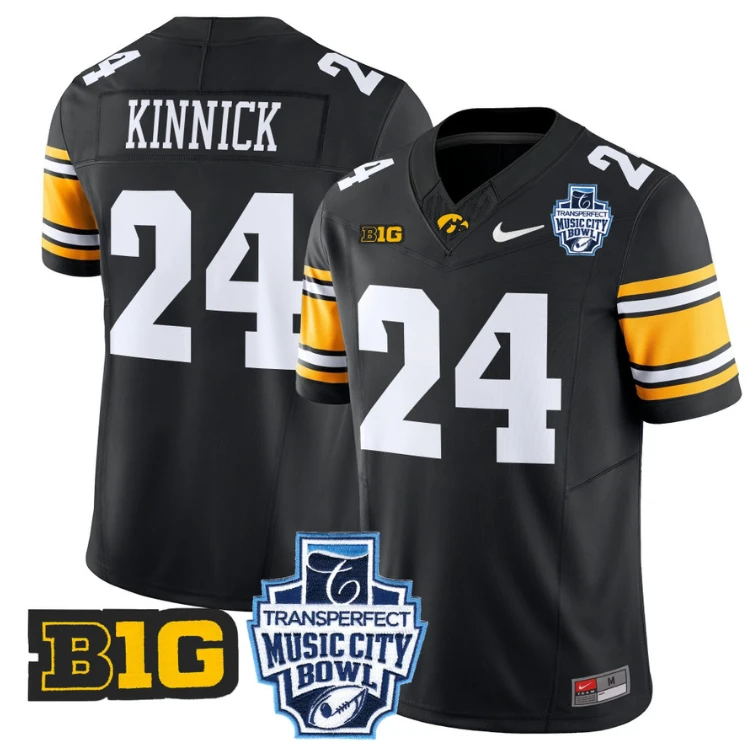 Nile Kinnick Jersey #24 Iowa Hawkeyes 2024 Music City Bowl Patch Black by My Store