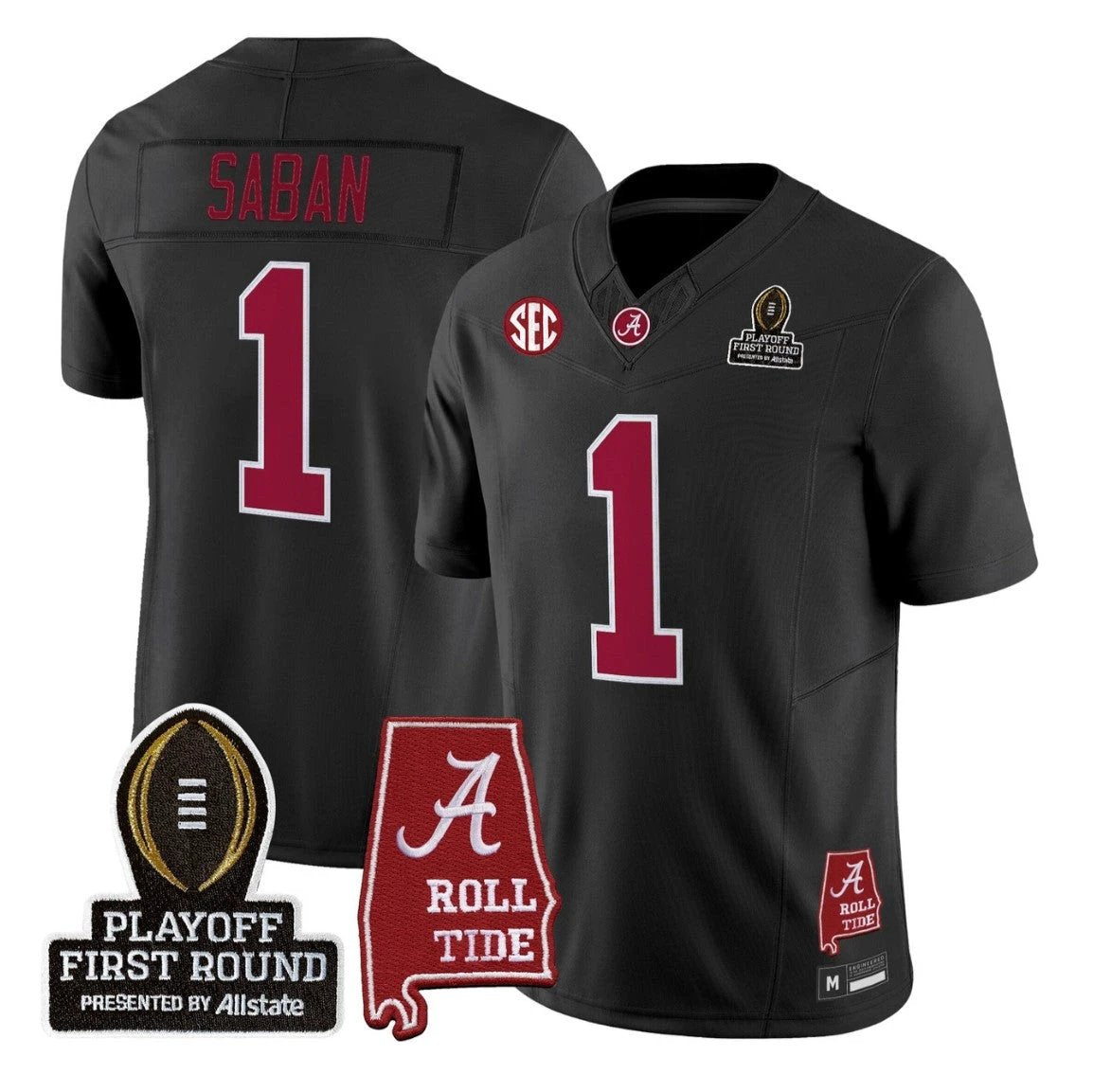 Nick Saban Jersey #1 Alabama Crimson 2025 Playoff First Round Stitched by My Store NCAA Football Jerseys