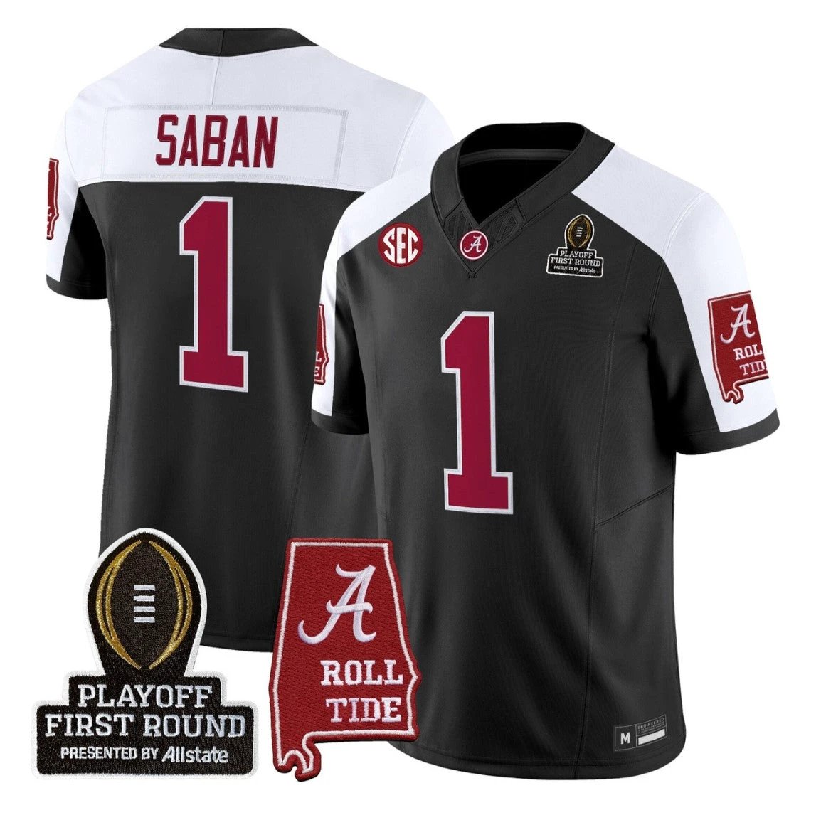 Nick Saban Jersey #1 Alabama Crimson 2025 Playoff First Round Stitched by My Store NCAA Football Jerseys