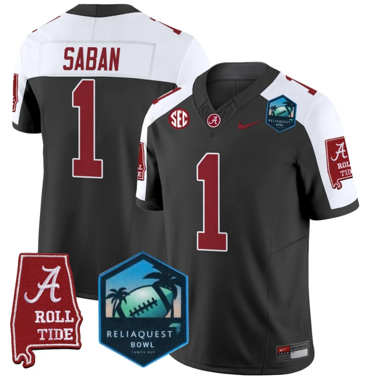 Nick Saban Jersey #1 Alabama Crimson Tide 2025 ReliaQuest Bowl Black Alternate by My Store