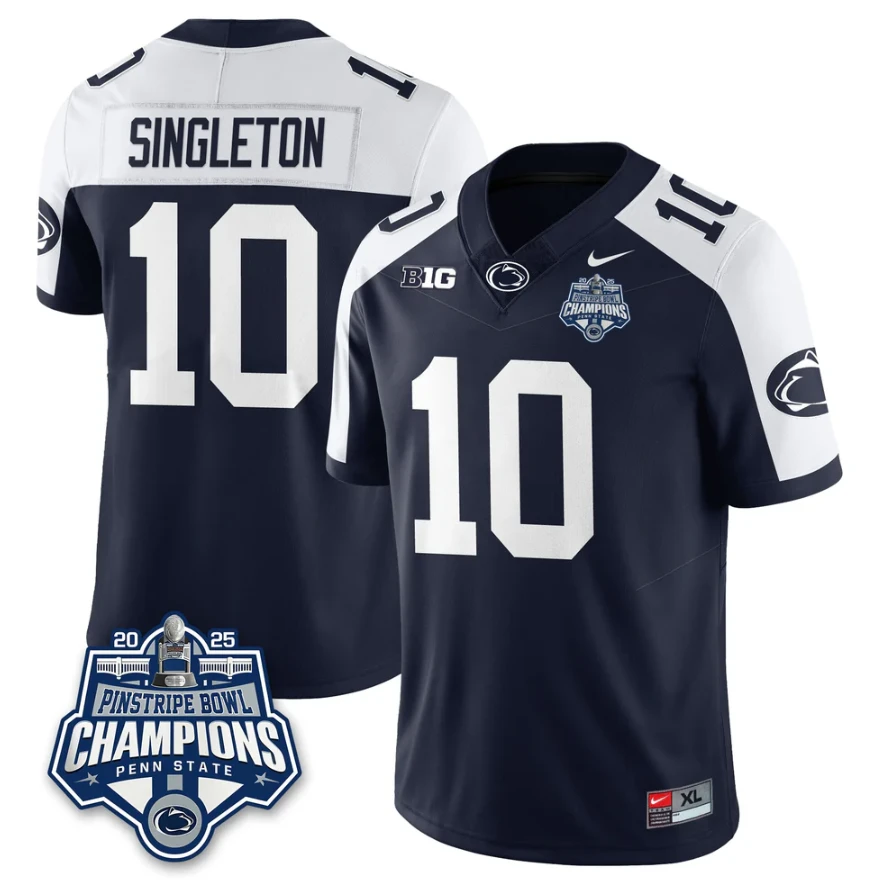 Nick Singleton Jersey #10 Penn State 2025 Pinstripe Bowl Champions by My Store NCAA Football Jerseys