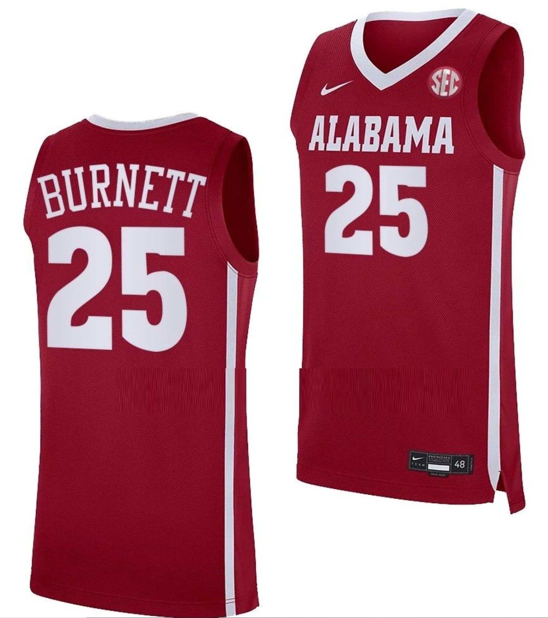 Nimari Burnett Jersey Alabama Crimson Tide College Basketball Crimson #25 by My store basketball