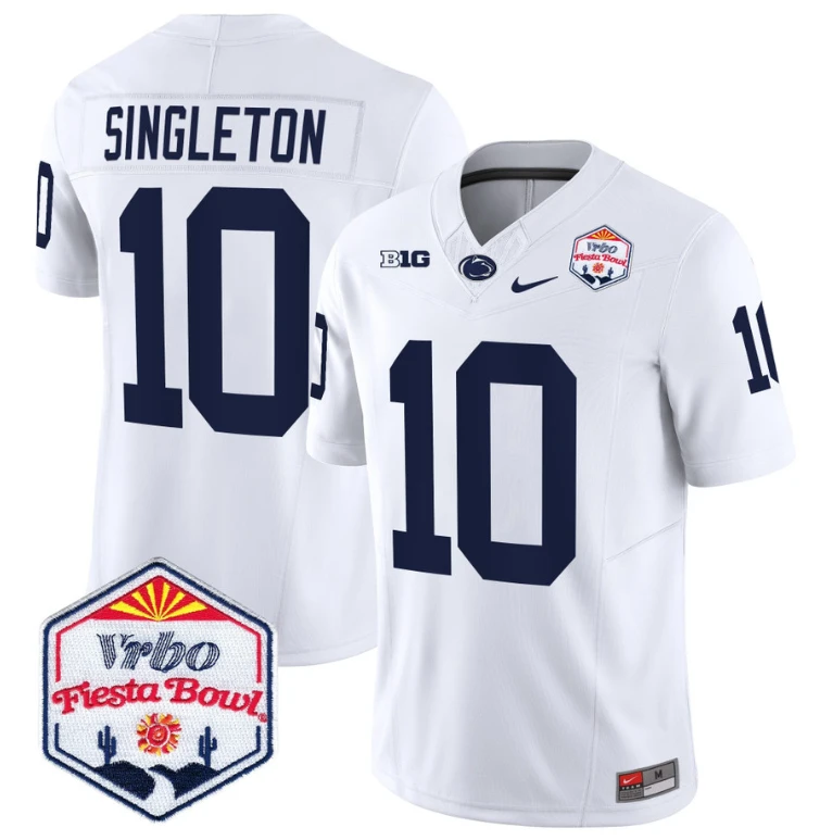 Nicholas Singleton Jersey #10 Penn State 2024 Fiesta Bowl Patch White by NCAA Football Jersey