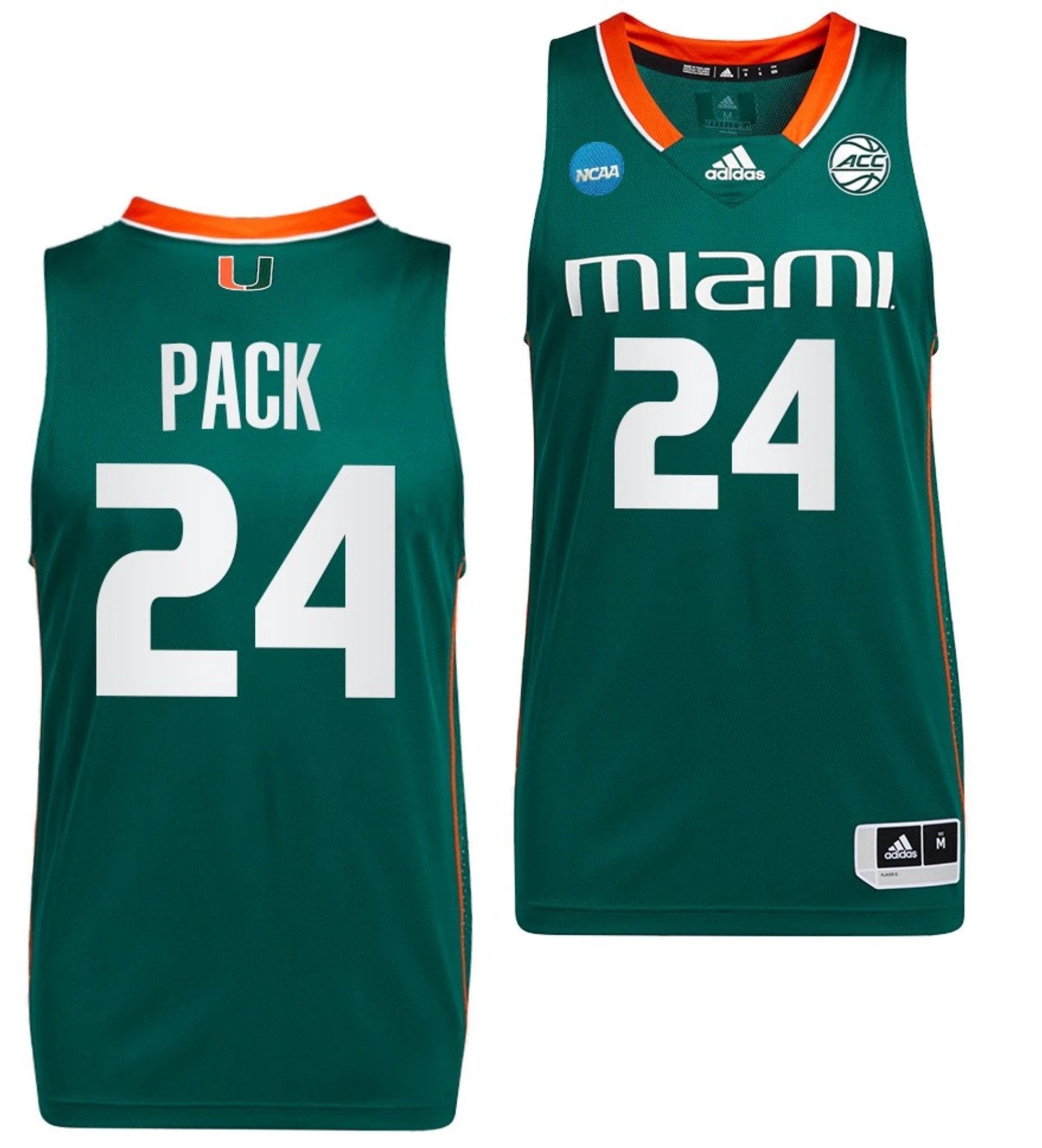 Nijel Pack Jersey Miami Hurricanes 2023 NCAA March Madness Green College Basketball #24 by My store basketball