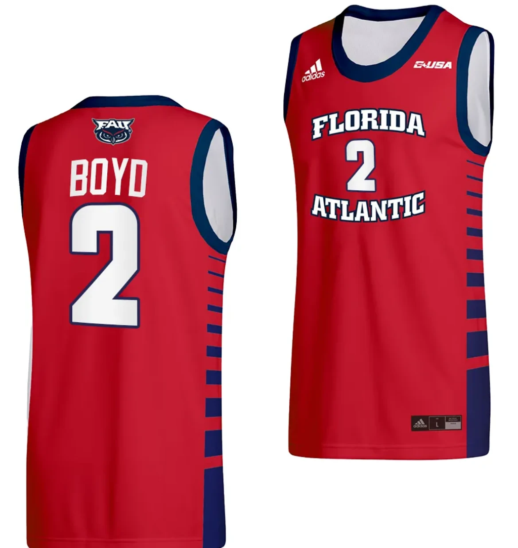 Nicholas Boyd Jersey #2 FAU Owls College Basketball Replica Red by My store basketball
