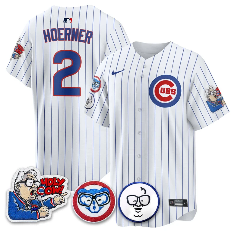 Nico Hoerner Jersey #2 Chicago Cubs Harry Caray Holy Cow Patch Premier Limited Stitched White by My Store