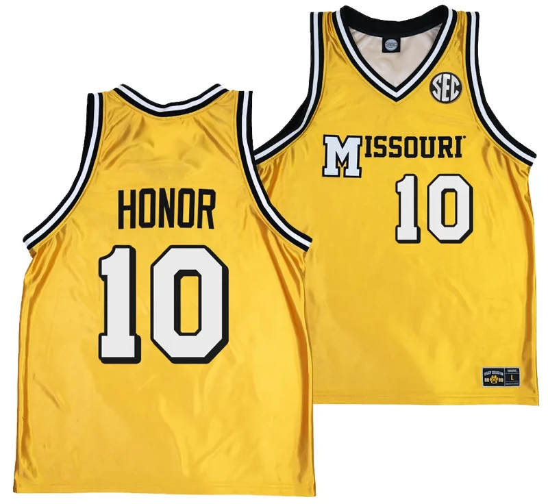 Nick Honor Jersey #10 Missouri Tigers Alternate Basketball Throwback Legacy uniform Gold by My store basketball