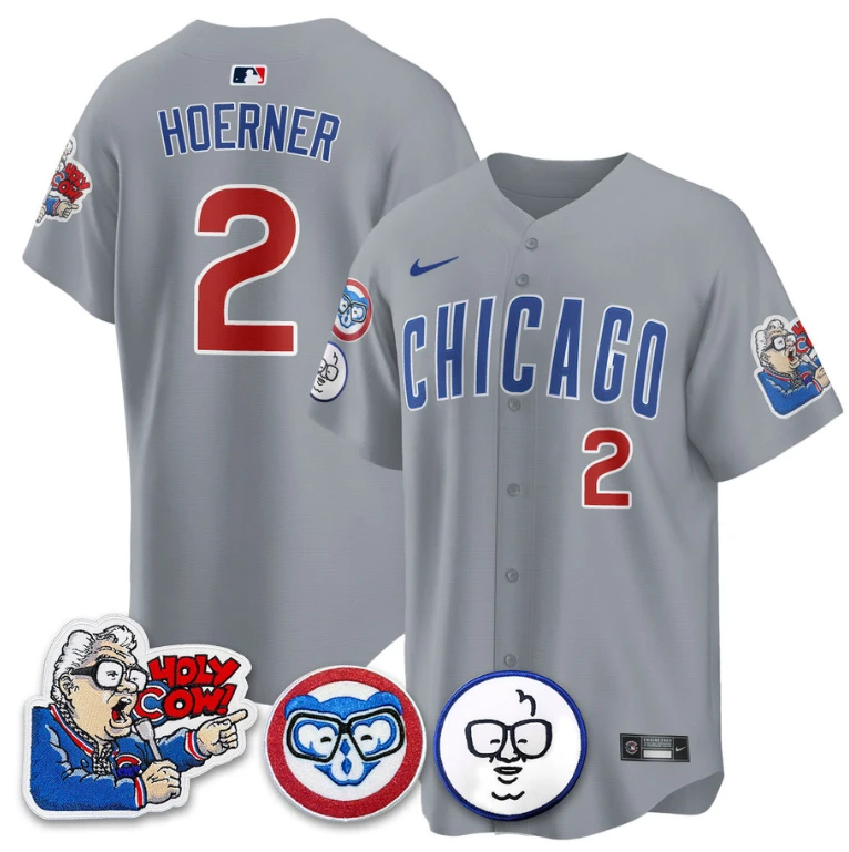 Nico Hoerner Jersey #2 Chicago Cubs Harry Caray Holy Cow Patch Premier Limited Stitched Gray by My Store