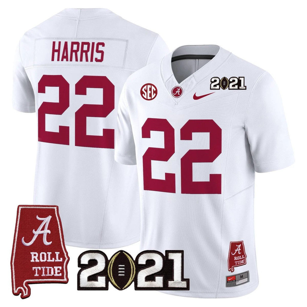 Najee Harris Jersey #22 Alabama 2021 CFP Championship Alabama Map White by My Store NCAA Football Jerseys