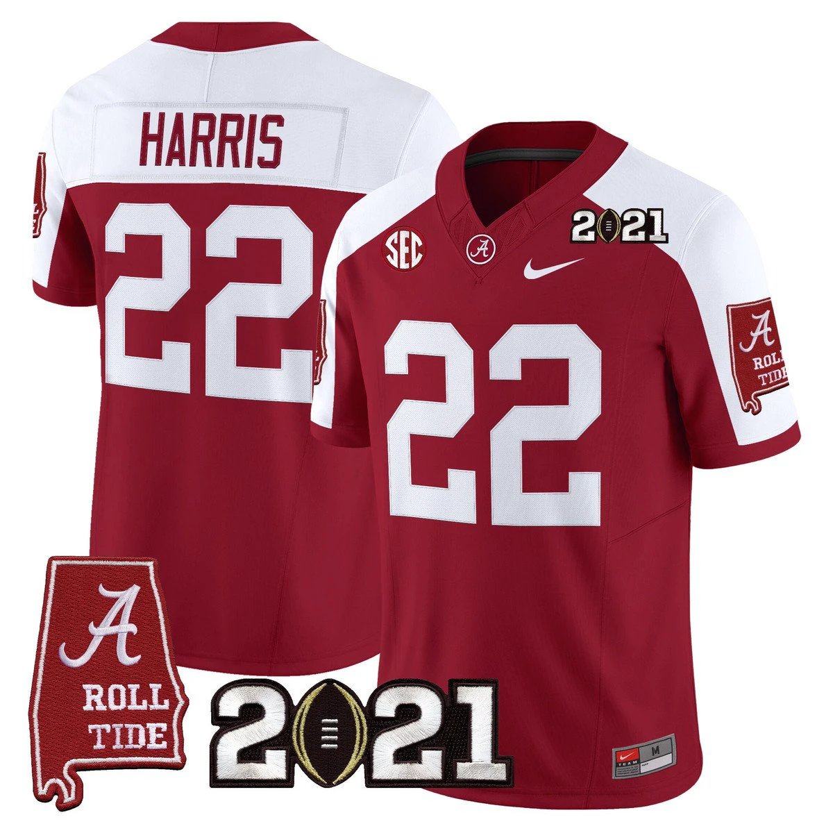 Najee Harris Jersey #22 Alabama 2021 CFP Championship Alabama Map Crimson Alter by My Store NCAA Football Jerseys