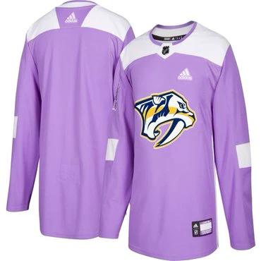 Nashville Predators Purple Pink Custom Hockey Fights Cancer Practice Jersey by Hockey David