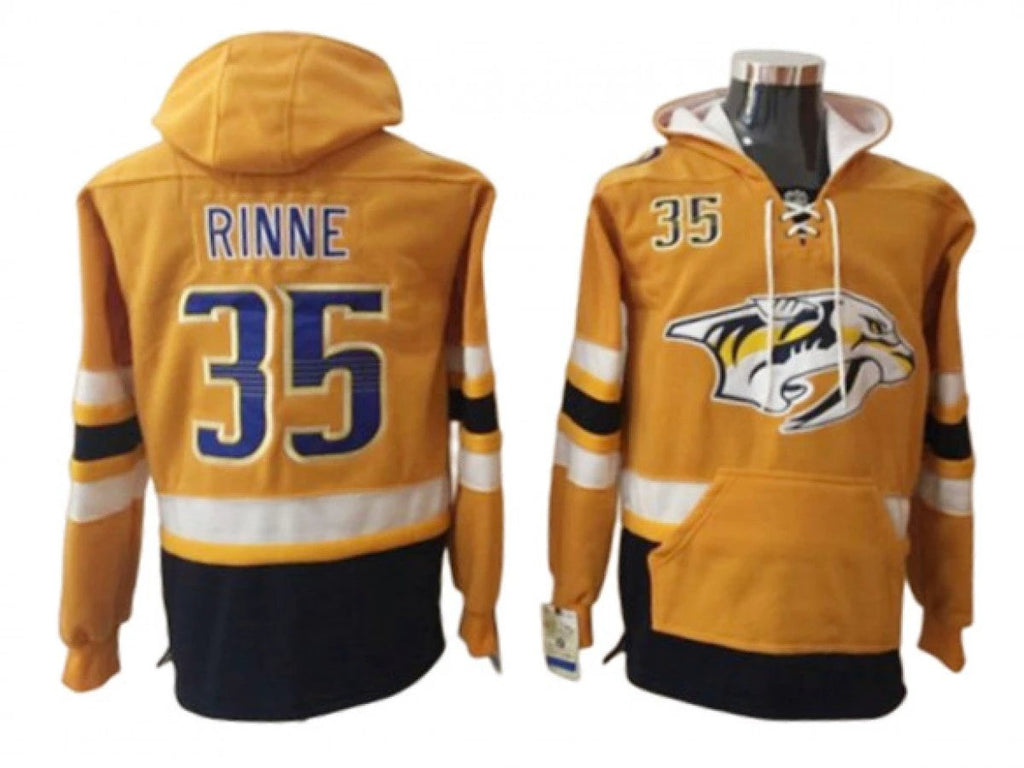 Nashville Predators #35 Pekka Rinne Gold One Front Pocket Pullover Hoodie by Hoodie Pullover