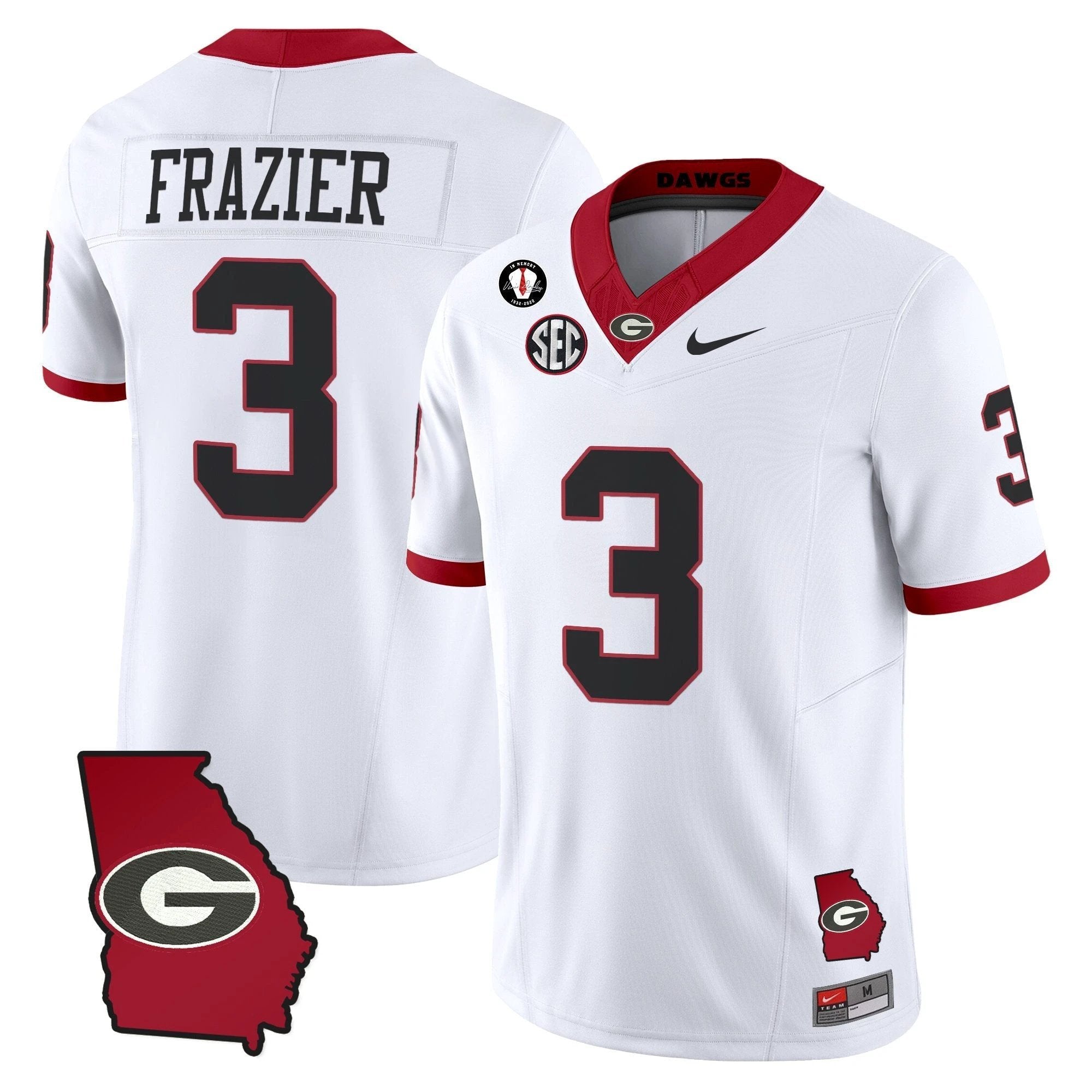 Nate Frazier Jersey #3 Georgia Bulldogs 2025 Georgia Map, Vince Dooley Stitched White by My Store