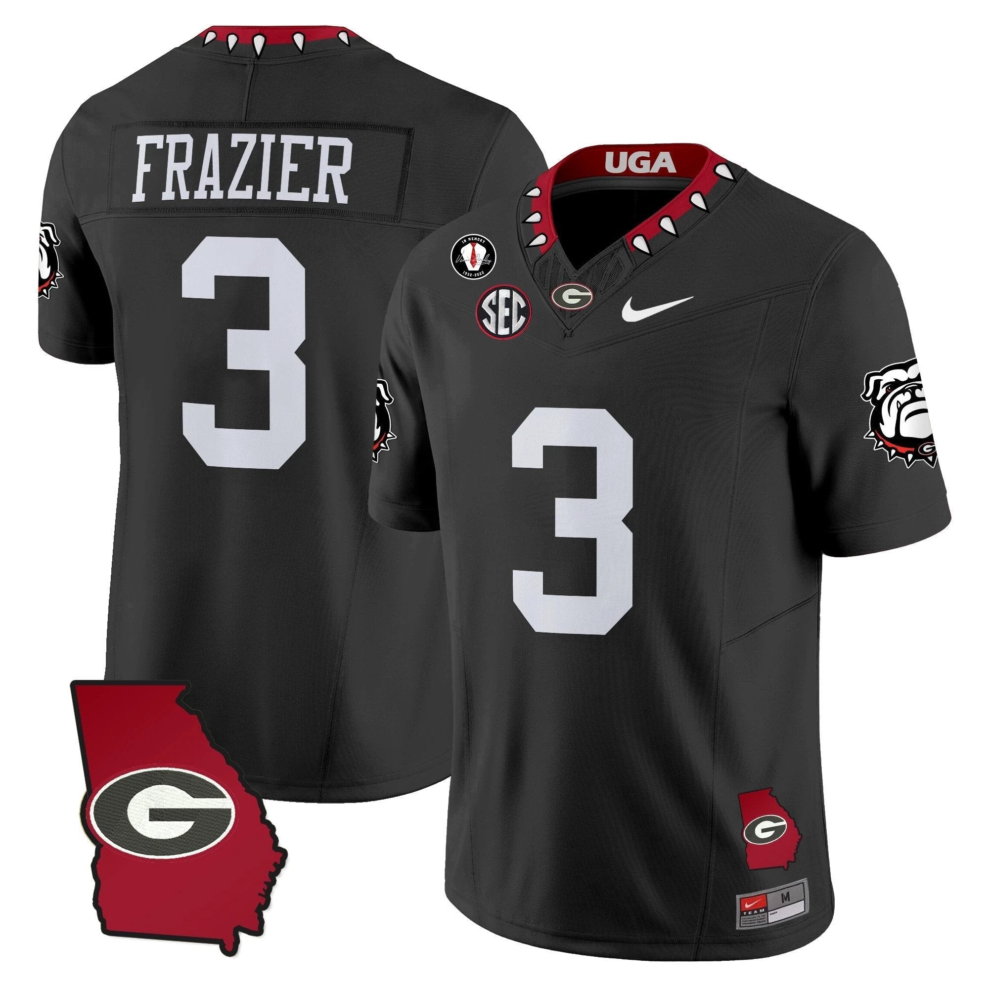 Nate Frazier Jersey #3 Georgia Bulldogs 2025 Georgia Map, Vince Dooley Stitched Black by My Store