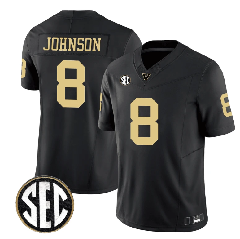 Nate Johnson Jersey #8 Vanderbilt Commodores College Football Stitched Black by My Store