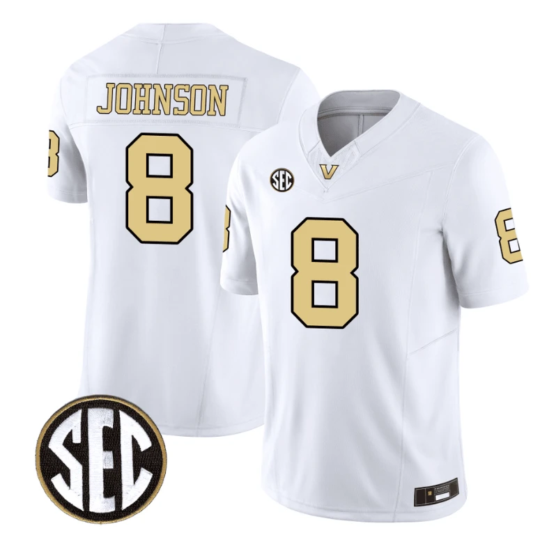 Nate Johnson Jersey #8 Vanderbilt Commodores College Football Stitched White by My Store