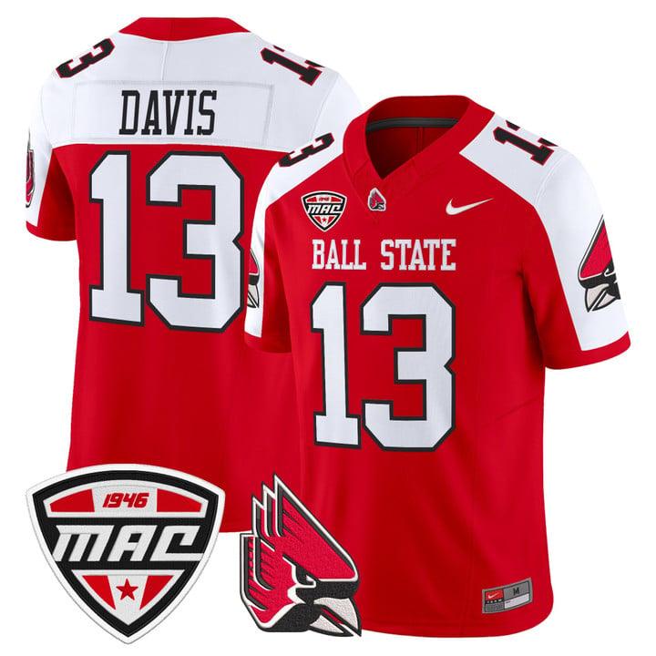 Nate Davis Jersey #13 Ball State Cardinals 2025 Limited Stitched by My Store NCAA Football Jerseys