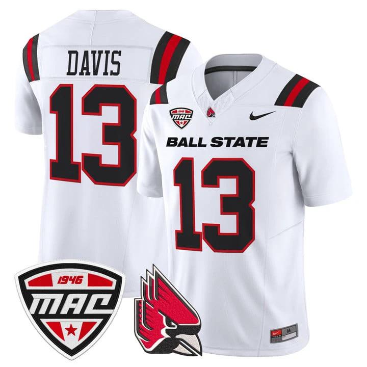 Nate Davis Jersey #13 Ball State Cardinals 2025 Limited Stitched by My Store NCAA Football Jerseys