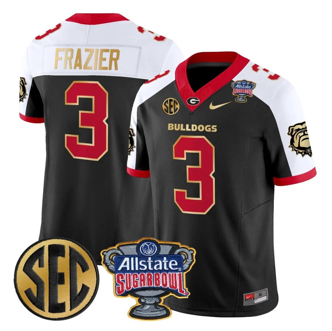 Nate Frazier Jersey #3 Georgia Bulldogs Sugar Bowl Patch Stitched by My Store NCAA Football Jerseys