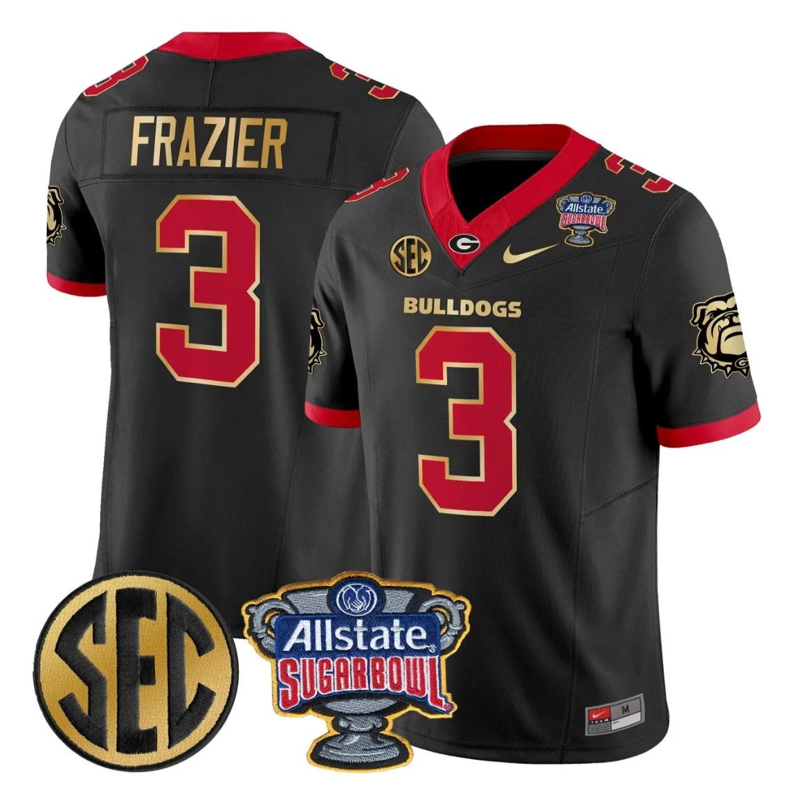 Nate Frazier Jersey #3 Georgia Bulldogs Sugar Bowl Patch Stitched by My Store NCAA Football Jerseys