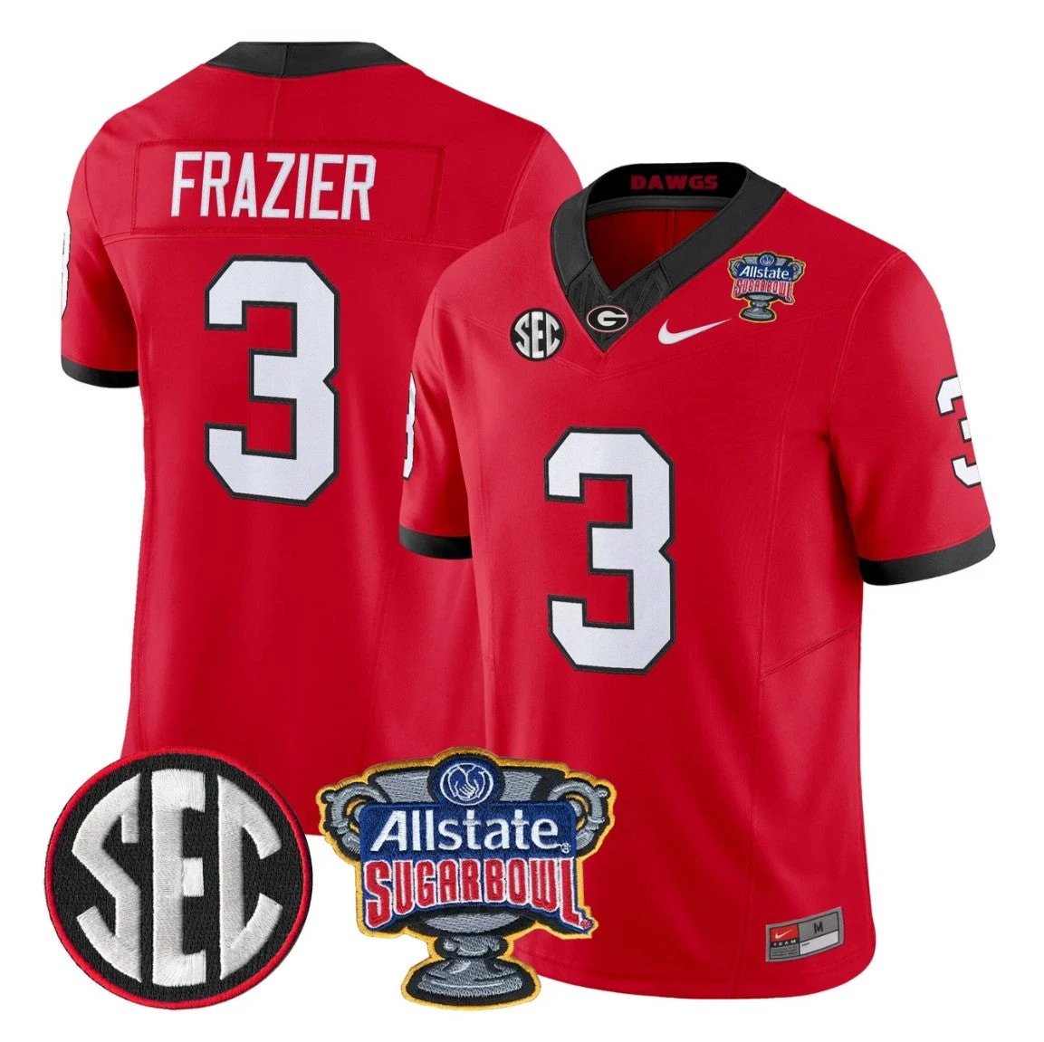 Nate Frazier Jersey #3 Georgia Bulldogs Sugar Bowl Patch Stitched by My Store NCAA Football Jerseys