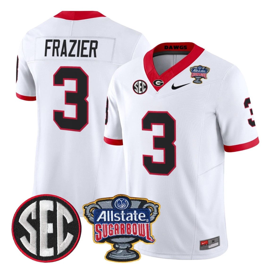 Nate Frazier Jersey #3 Georgia Bulldogs Sugar Bowl Patch Stitched by My Store NCAA Football Jerseys