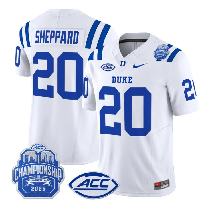 Nate Sheppard Jersey #20 Duke Blue Devils 2025 ACC Championship Stitched by My Store NCAA Football Jerseys