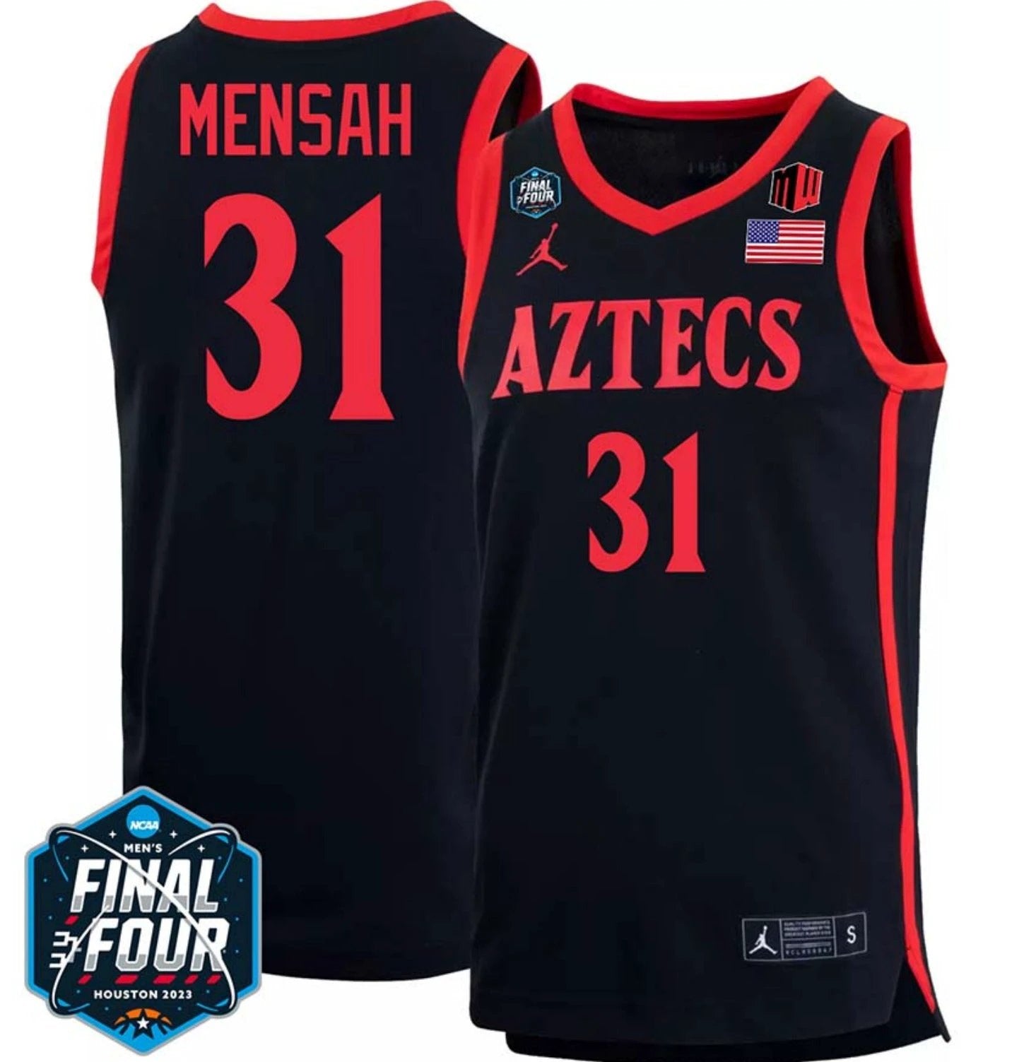 Nathan Mensah Jersey San Diego State Aztecs College Basketball 2023 NCAA Final Four Black #31 by My store basketball