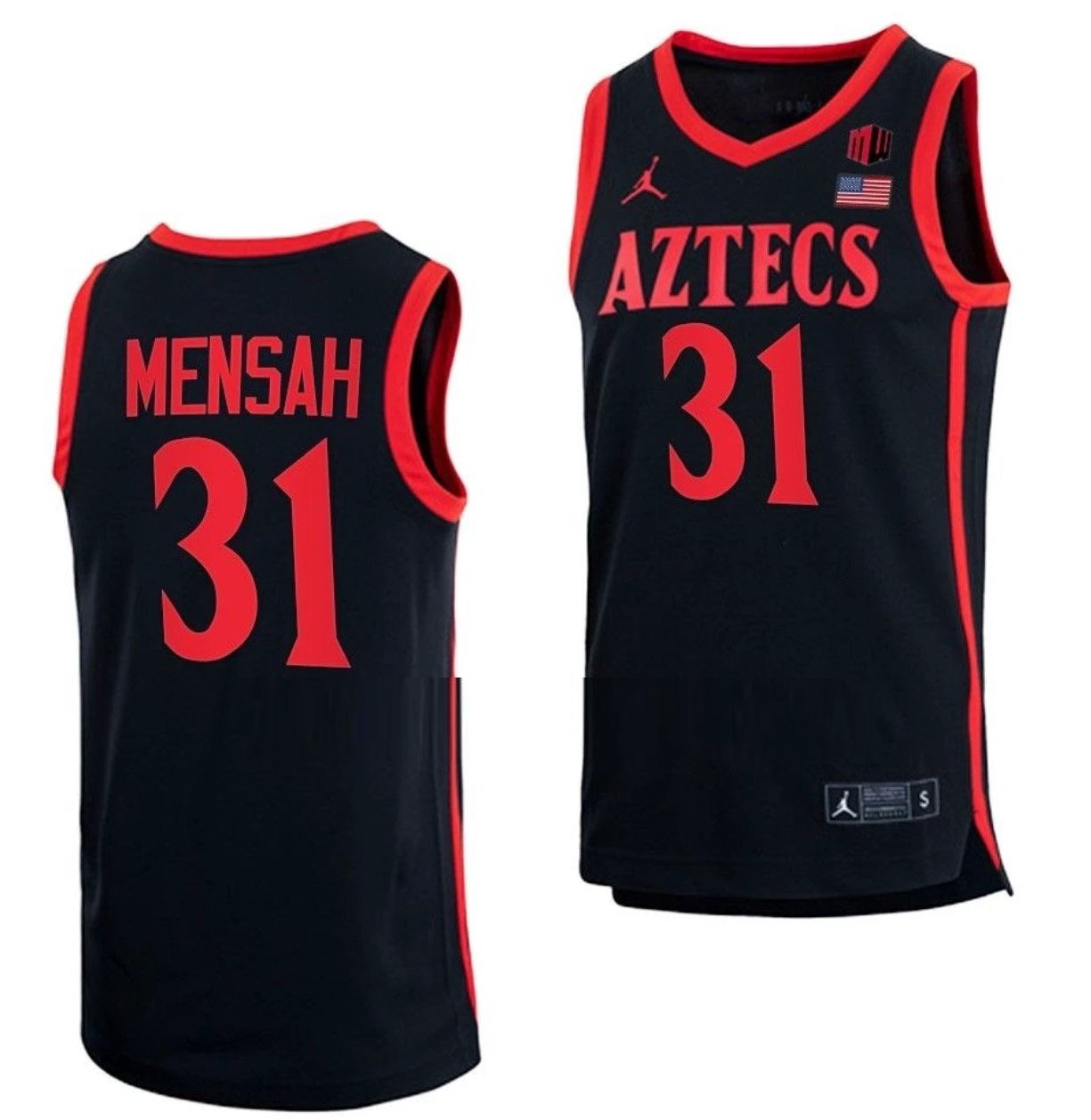 Nathan Mensah Jersey San Diego State Aztecs College Basketball Black #31 by My store basketball
